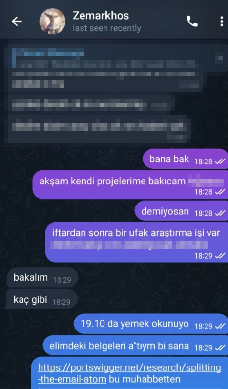Telegram mesajı - Araştırma başlangıcı